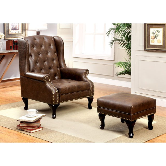 VAUGH Rustic Brown Accent Chair - California Furniture (Coachella, CA)