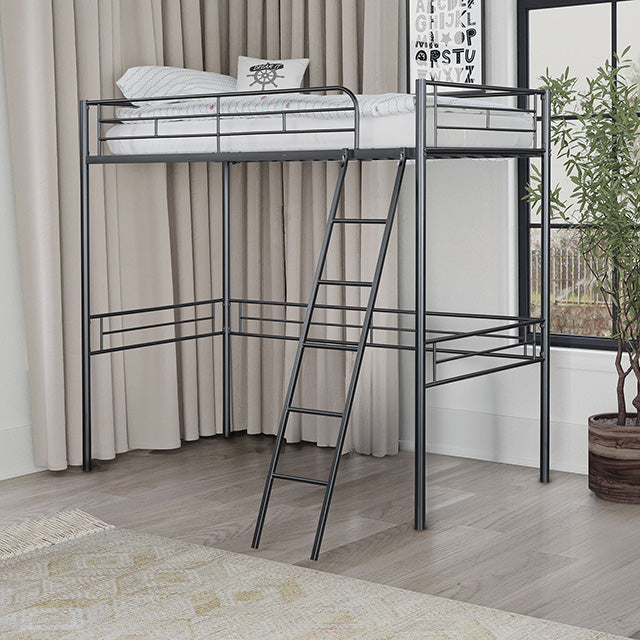 Myles Twin Loft Bed White, Silver & Black - California Furniture (Coachella, CA)