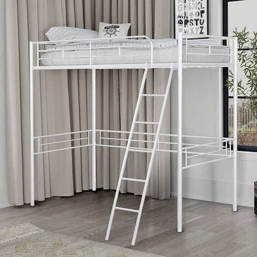 Myles Twin Loft Bed White, Silver & Black - California Furniture (Coachella, CA)