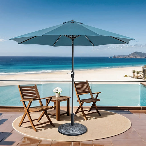 Soli 9' Outdoor Umbrella w/ Auto Tilt + 21" Round Base - California Furniture (Coachella, CA)