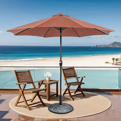 Soli 9' Outdoor Umbrella w/ Auto Tilt + 21" Round Base - California Furniture (Coachella, CA)