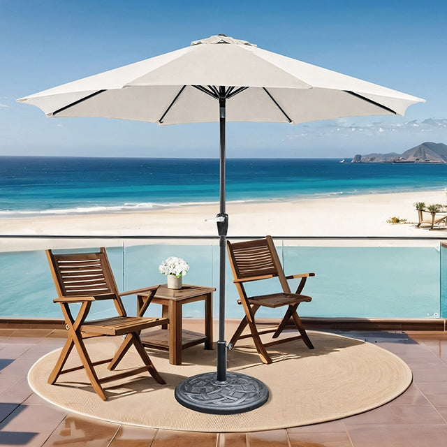 Soli 9' Outdoor Umbrella w/ Auto Tilt + 21" Round Base - California Furniture (Coachella, CA)
